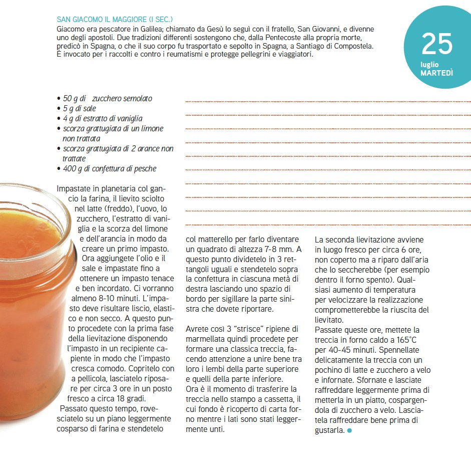 Buongiorno! Se siete alla ricerca di una ricetta golosa per le vostre colazioni, provate la treccia con confettura di pesche di #Adesso. Oggi è San Giacomo il Maggiore.