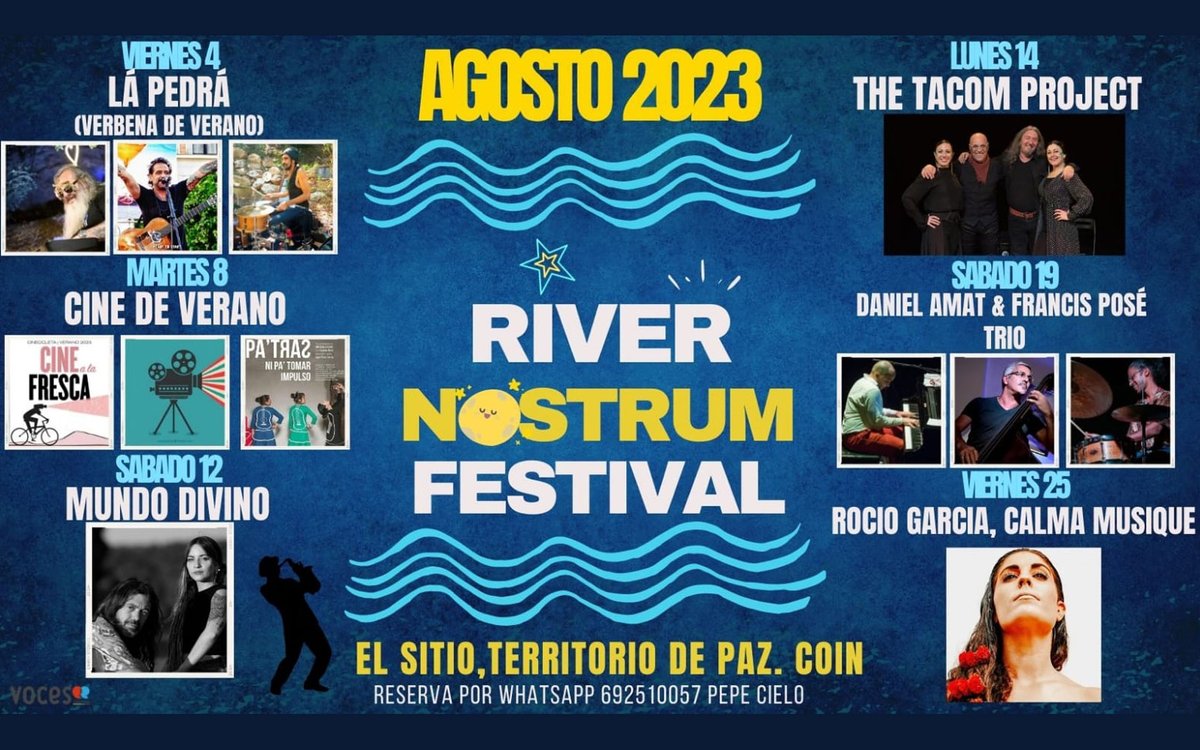 VdelGuadalhorce's tweet photo. River Nostrum Festival para agosto en El Sitio, Territorio de Paz
🔴 https://t.co/T3XhjrPJp5
#RiverNostrumFestival
#ElSitioCoín
#FestivalDeVerano
#TerritorioDePaz
#LáPedrá
#CineALaFresca
#MundoDivino
#CalmaMusique https://t.co/ZozzceqvYb