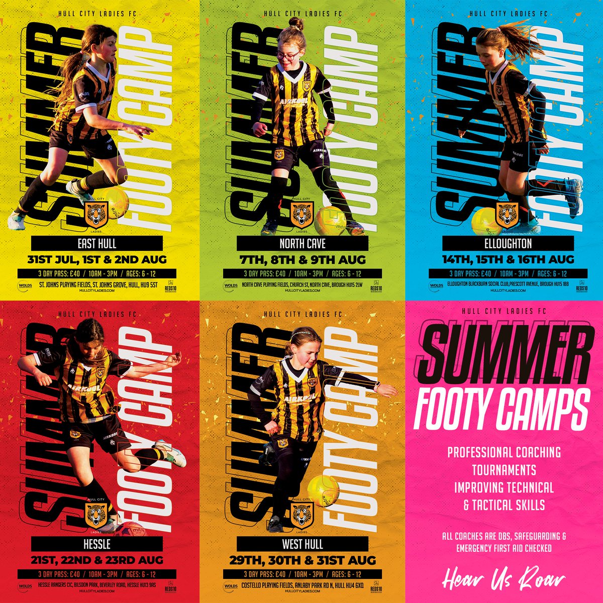 We’re delighted to announce our Girls Summer Footy Camps! ⚽ 5 weeks of fun & football in five different locations! 🐯 East Hull, North Cave, Eloughton, Hessle & West Hull! ⚽ Find out more info/book! 👇 hullcityladies.com/holiday-camps/ #HearUsRoar