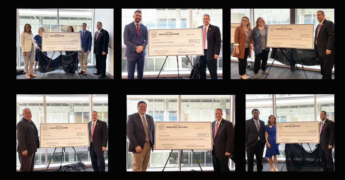 We are celebrating Jobs and Education for Texans grants with big checks totaling $3,542,341. to support CTE training in Texas. #Texasworkforce #TreviñoAcrossTX