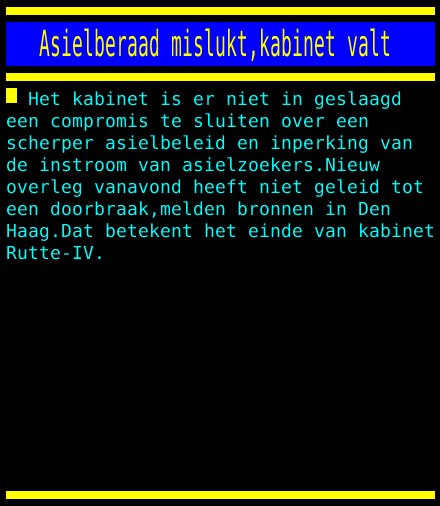 Teletekst's tweet photo. Asielberaad mislukt,kabinet valt https://t.co/iQmIg0Inbe