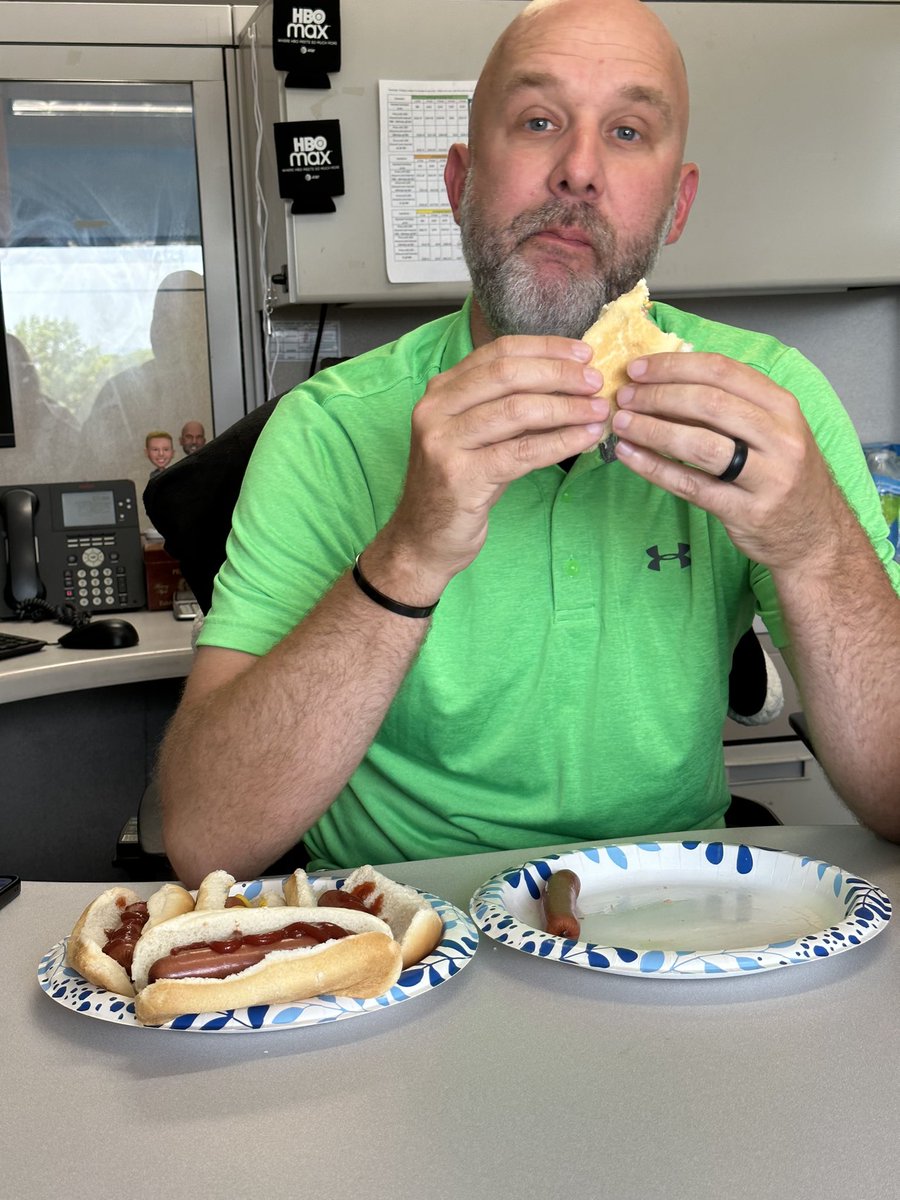 Coach Josh “eating” his words after his team BLEW OUT a monthly challenge he issued! #HOTDOG #BadIdeasMaketheBestStories #8in17Min #TeamKetchup or #TeamMustard