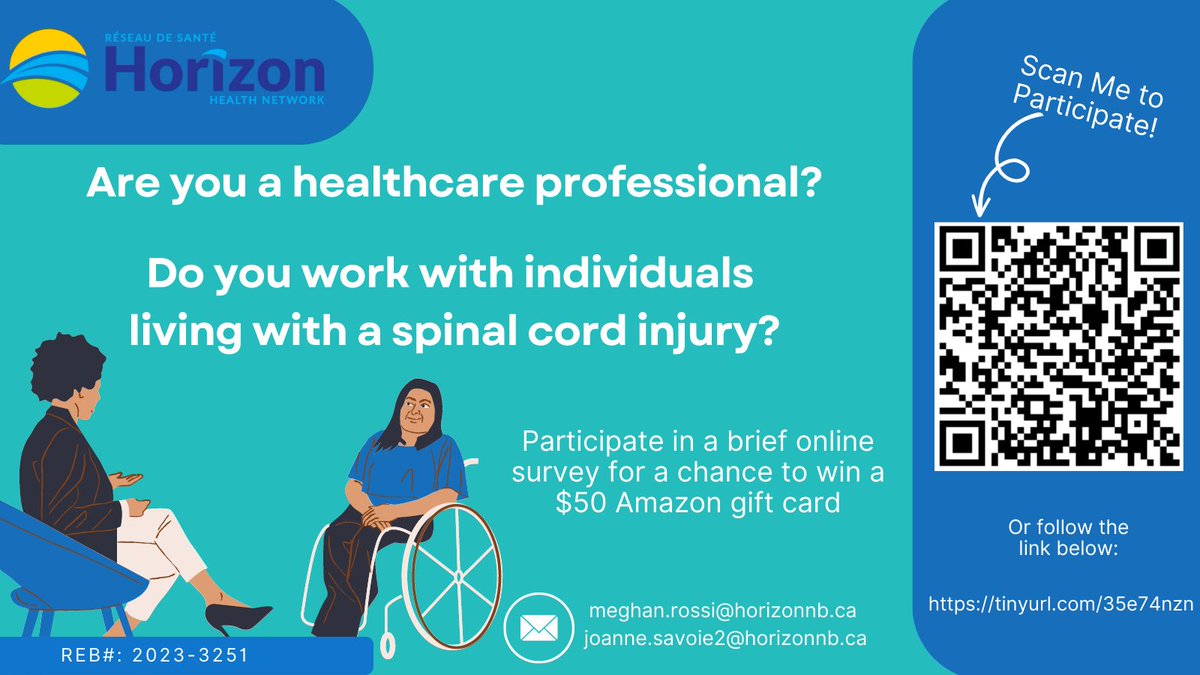 RossiMeghan's tweet photo. 📢NEW STUDY📢

If you are a Canadian healthcare professional and work directly with individuals living with a spinal cord injury - participate in our short survey! 

Please retweet!

#spinalcordinjury #rehabilitation #healthcareworkers #survey #psychology @HorizonHealthNB https://t.co/STFUWcx6dJ