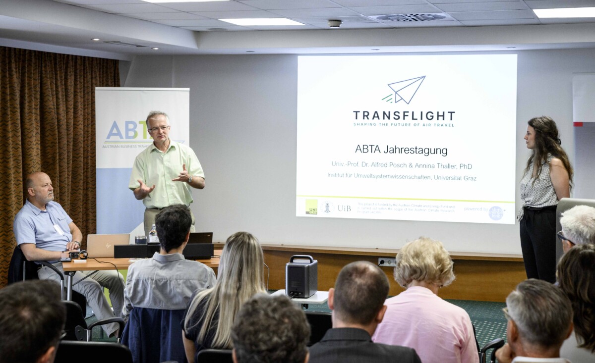 transflight's tweet image. We are proud that Alfred Posch and @thallerannina have presented some of our first results last week at the #ABTA (Austrian Business Travel Association) yearly assembly and connected with decision-makers in the field of business travel.