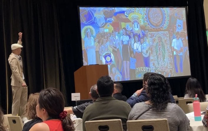 MrsCastaneda40's tweet image. When the keynote, Dr. G. T. Reyes, shares my (our) beautiful Barrio Logan 🤗 #BoldBrilliantBrown #barrio #calsa