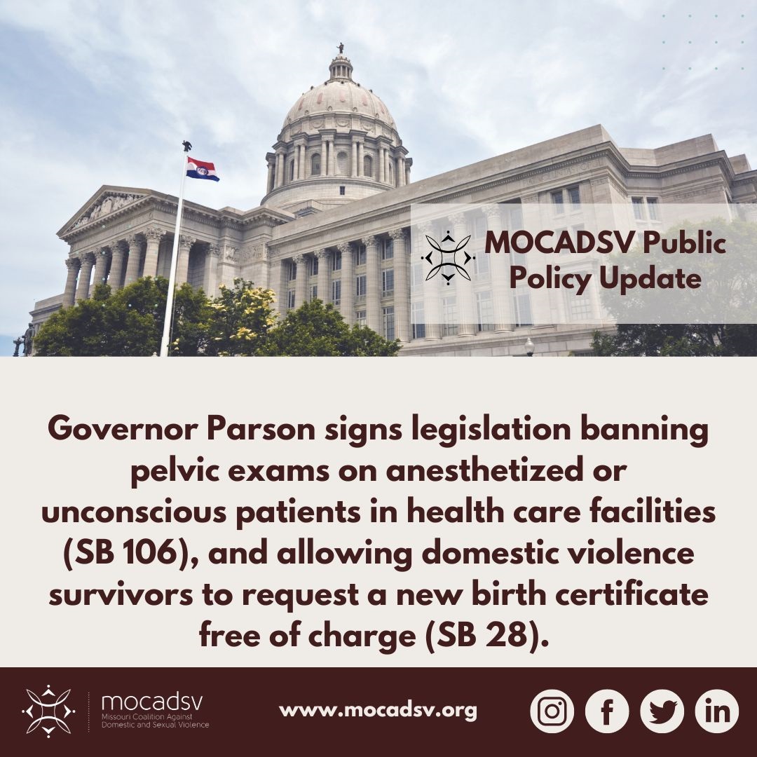 Yesterday Gov. Parson took action on 31 of the remaining bills Truly Agreed and Finally Passed by the General Assembly. This included many of MOCADSV's policy priorities. We change laws. We change lives. #moleg