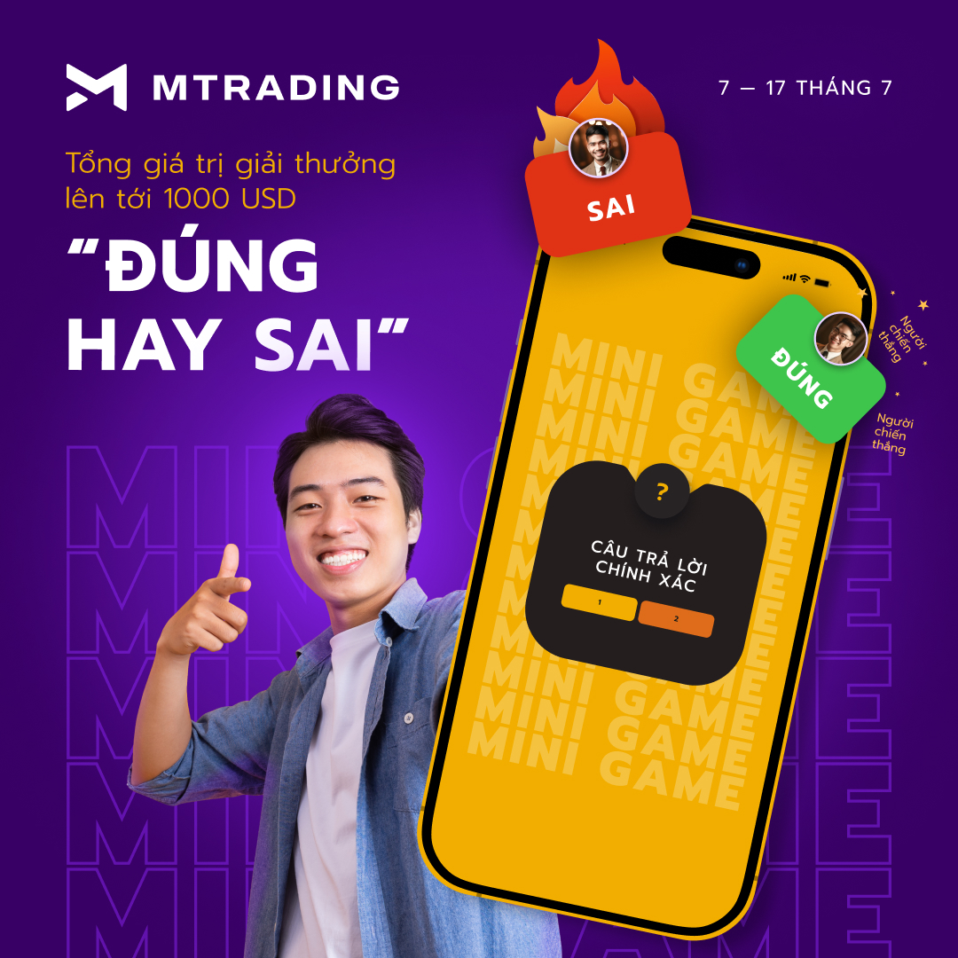 MTradingVietnam's tweet photo. 📣Hãy sẵn sàng cho #Minigame mới - “Đúng hay Sai” với giải thưởng siêu hấp dẫn!
------
🎁Giải thưởng: $1000 và 01 chiếc #iPhone 14📱
⏳Thời gian: 07/07 - 17/07
---
✅Xem chi tiết mini game: https://t.co/87aIXhevHs
#ip14 #iphone14 #TrueorFalse #bonusforex #mtrading https://t.co/Qkp4elTVVz