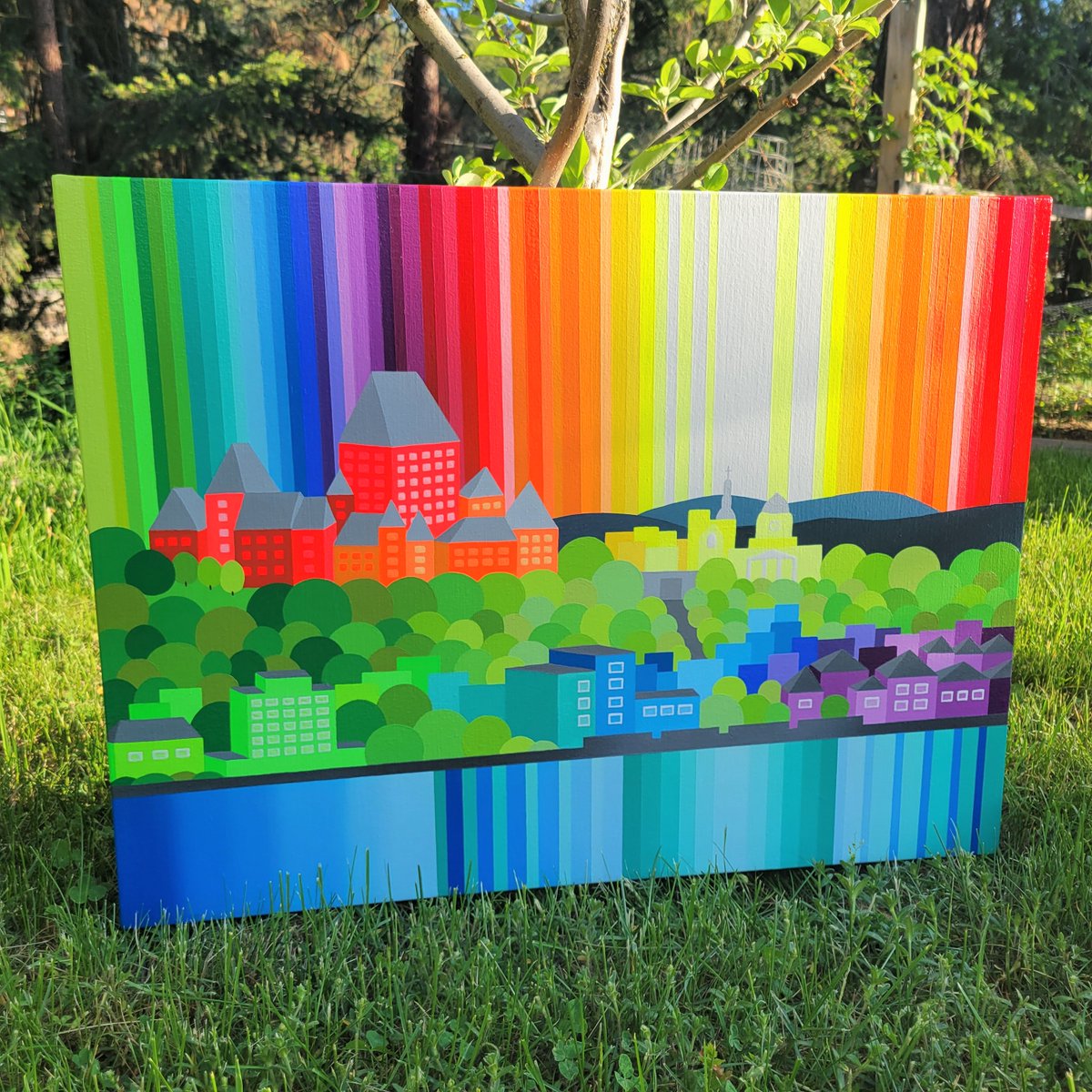 Painting 2 of 13 in my #Canada series 🇨🇦
Old Quebec City, Quebec

#canadianartist #oldquebec #Quebec #rainbow #barcodelandscapes #danielleharshenin
