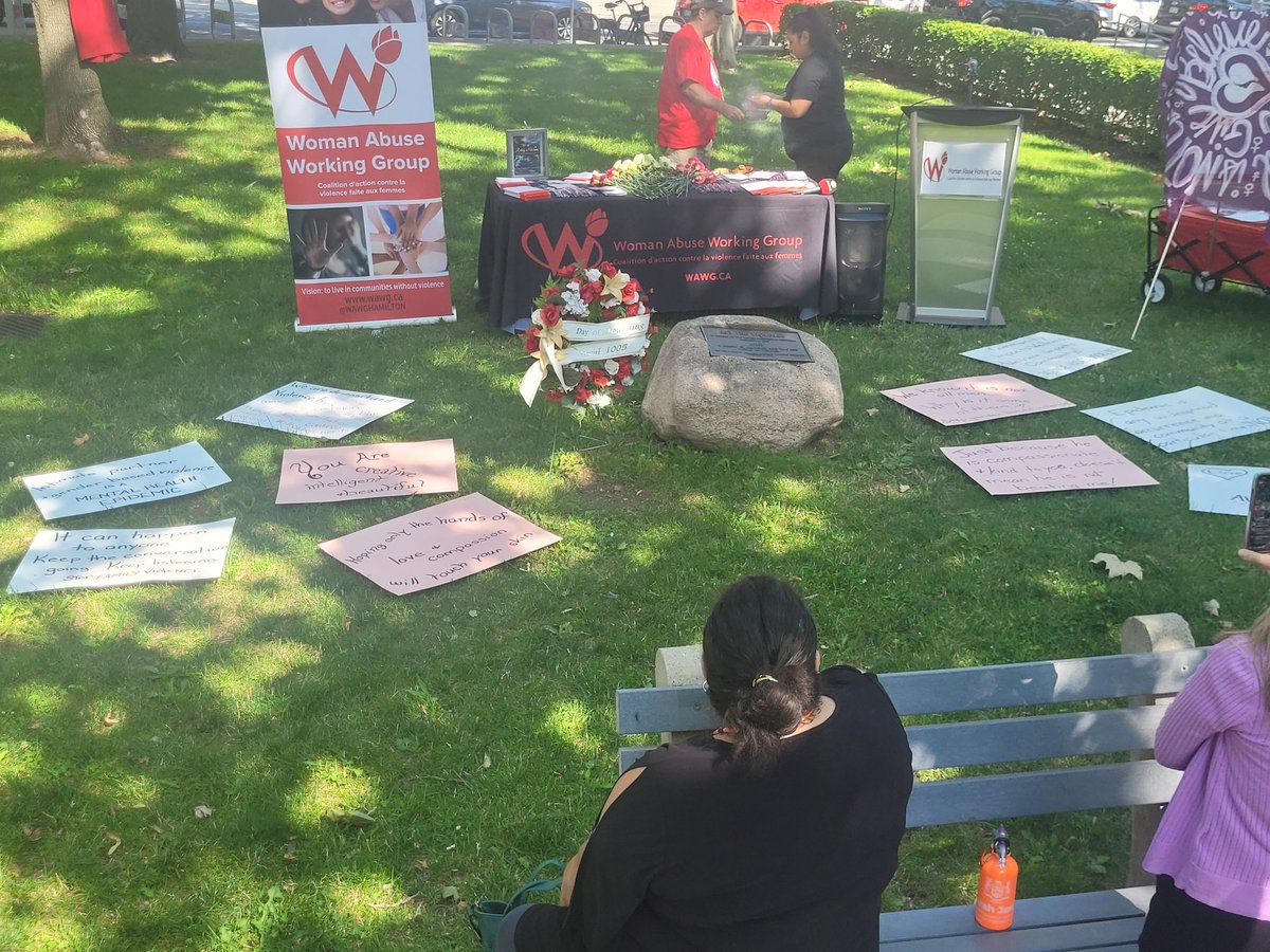 HamOntCBN's tweet photo. Proud to stand with community members for the @WAWGHAMILTON Women Abuse Working Group press conference to declare Intimate Partner Violence and Genderbased violence as epidemics in our community #HamOnt. Each year the snapshot the increase in need and how dire this emergency is https://t.co/JiVQxbmNiB