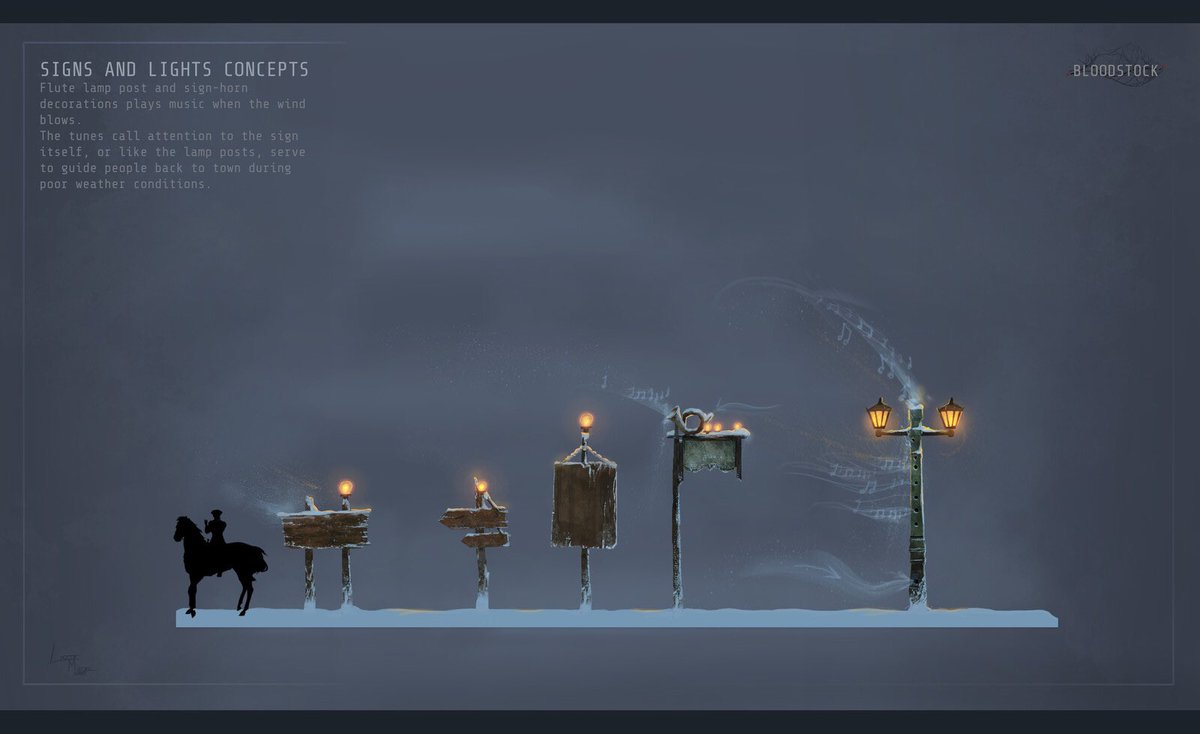 BloodstockGame's tweet image. the first concepts I made for this project, I’m very interested in cinematography/lighting and I wanted the game to be cold but also warm and inviting, so lots of tiny lamps on trees along main roads to help guide the player isn’t historically correct but &amp;lt;3 #gamedev #conceptart