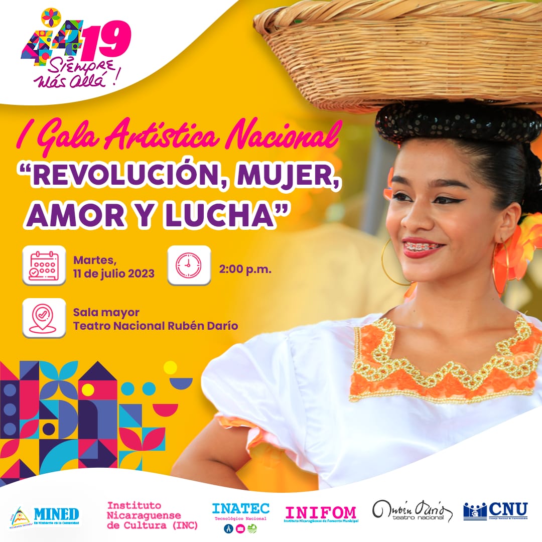 Gala Artística Nacional.
✍️ 11 de Julio 02 PM.
@nomerindo428
@AntropologaSand
@Atego16

♥️🇳🇮 @NanyNica2
#PLOMO19
#4419SiempreMasAlla
#RedParlamentariaJuvenil