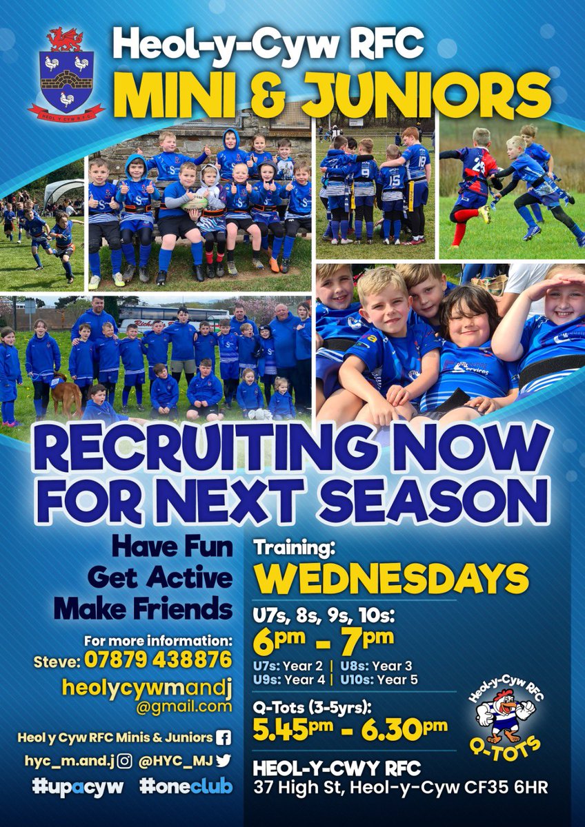 We are currently recruiting for next seasons U7s U8s U9s &amp; U10s. Come and be part of a great family friendly club
<a href="/CommunityOsprey/">Ospreys in the Community</a> <a href="/AllWalesSport/">All Wales Sport</a> 
#upacyw