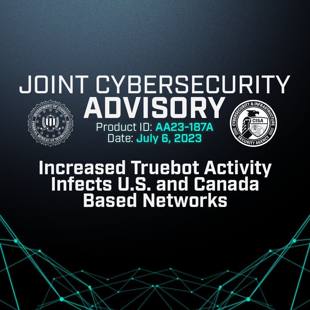 The #FBI released a joint #CybersecurityAdvisory detailing observed malicious Truebot activity and recommended mitigations for network defenders to bolster their organization’s security against these new malware variants of Truebot. Read more here: ic3.gov/Media/News/202…