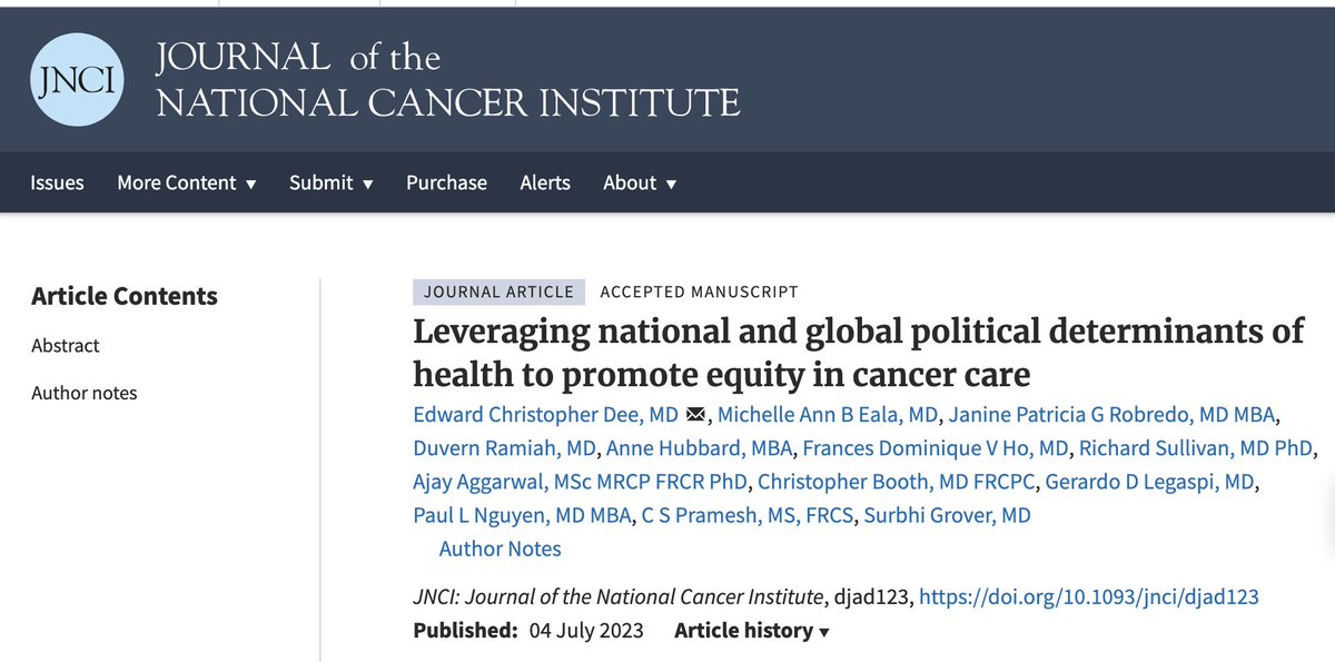 EChrisDee's tweet image. 📜 In @JNCI_Now, we highlight the role of #political #determinants of #health in promoting #global #cancer equity 🌏

🙏@MichelleEalaMD @jpgrobredo @DuvernR @HPAnnie2000 @francesvho @SullivanProf @AggarwalOnc @DrPaulNguyen @cspramesh Dr Grover &amp;amp; team  

🔗 tinyurl.com/3sxsxchy