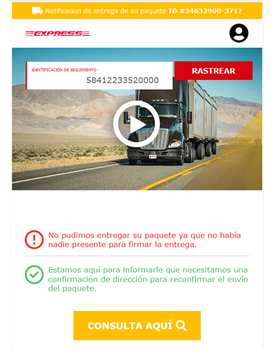 guardiacivil's tweet photo. ⚠️#ALERTA SMS y emails fraudulentos que suplantan empresas de paquetería como DHL, con la excusa de un paquete que no pudo ser entregado, el objetivo: Que el usuario acceda a un enlace y descargue #malware malicioso #NoPiques
@INCIBE @osiseguridad 👇
ℹ️ https://t.co/urXXflUuaB https://t.co/f67kN0DPMM