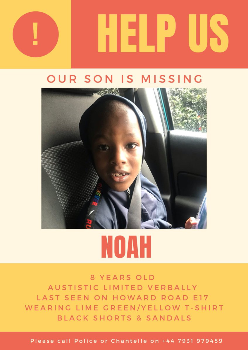 Walthamstow there’s a child missing from the Howard Road area - details on this poster so please be on the lookout and please circulate!