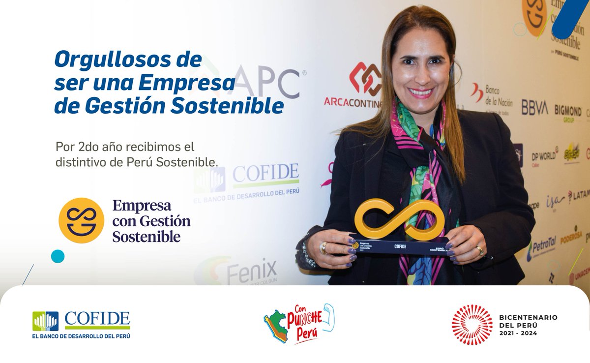 Cofide_Peru's tweet photo. #OrgulloCOFIDE Estamos muy contentos y orgullosos por recibir este reconocimiento por segundo año consecutivo. Ser una Empresa con Gestión Sostenible en #COFIDE significa sumar a nuestro propósito, que es impulsar desarrollo sostenible del Perú. https://t.co/phGmuMeiQf
