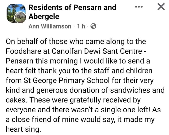 dewisant4's tweet photo. Wow! Thank you so much,diolch yn fawr to the staff &amp; learners of @Ysgolstgeorge for your very kind donations to the #Pensarn Food Share that is based  here at Canolfan Dewi Sant Centre. #CaringChristianCommunity @StAsaphDiocese #kindness https://t.co/yoRCLDEPJa
