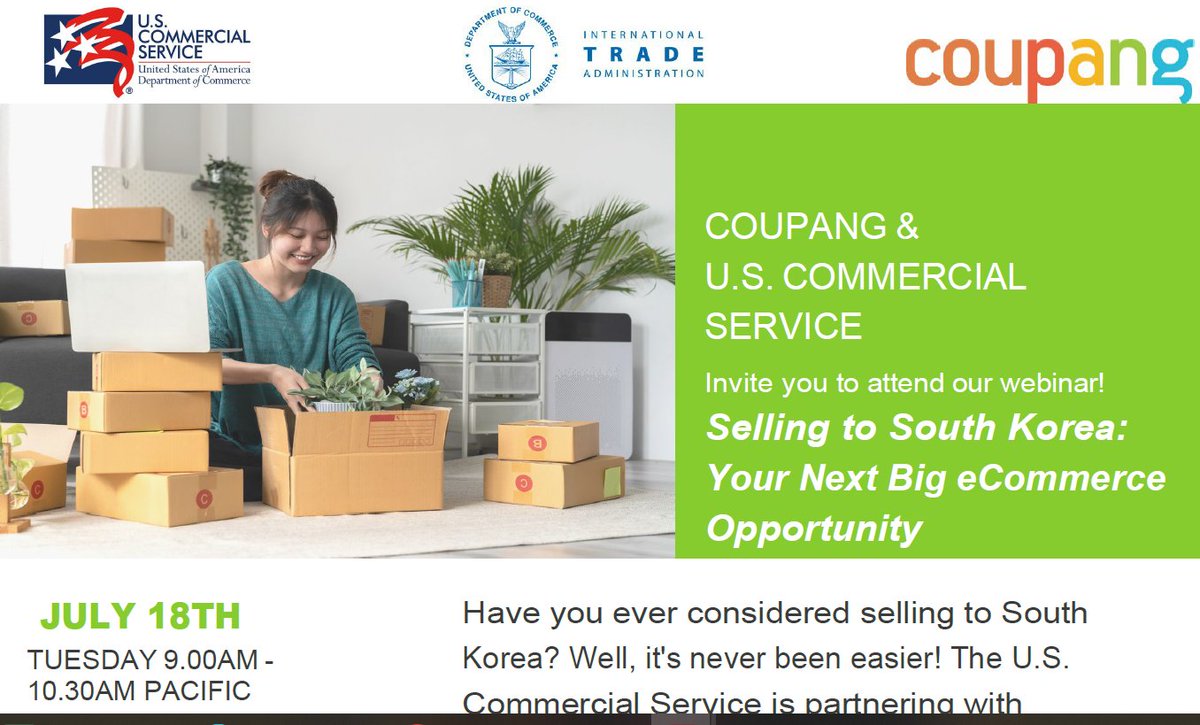 CS Oregon (@uscspdx) on Twitter photo Selling to South Korea: Your Next Big eCommerce Opportunity! Excited for the US Commercial Service strategic partnership with this leading S Korea platform. July 18, 9AM PST. Join us!
eventbrite.com/e/webinar-sell…
Supported by <a href="/BusinessOregon/">Business Oregon</a> Selling to South Korea: Your Next Big eCommerce Opportunity! Excited for the US Commercial Service strategic partnership with this leading S Korea platform. July 18, 9AM PST. Join us!
eventbrite.com/e/webinar-sell…
Supported by <a href="/BusinessOregon/">Business Oregon</a>