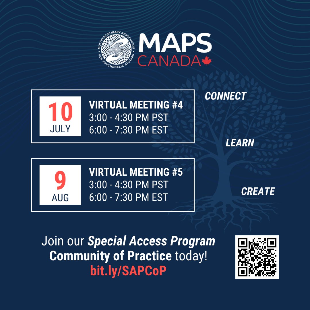 MAPSCanada's tweet photo. Our #CommunityofPractice is creating tools with & for healthcare professionals, suppliers, researchers, & advocates who share an interest in promoting legal & safe access to #psychedelics through the #SpecialAccessProgram. Join our upcoming meetings: https://t.co/qvJ4NNfbIl https://t.co/iqrsRRMYwa