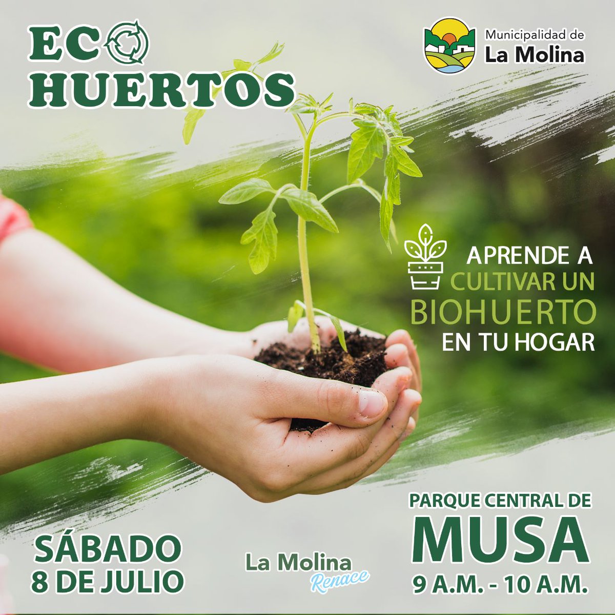 Munimolina's tweet photo. #LaMolinaRenace | APRENDE EL CULTIVO DE VERDURAS Y FRUTAS CON NOSOTROS 🥦🍎
Este sábado te enseñaremos a cultivar tus propios vegetales y plantas aromáticas en casa con #Ecohuertos, desde las 9 a.m., en el Parque Central de Musa.
#LimaEste #Ecología #Biohuertos https://t.co/3FM8VqYk86