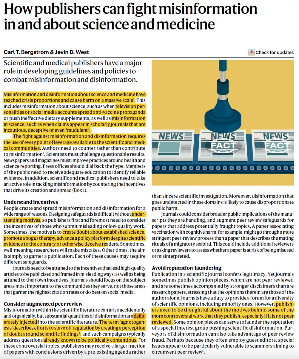 EricTopol's tweet photo. Biomedical mis- and disinformation have risen to a veritable crisis. @NatureMedicine, @CT_Bergstrom and @jevinwest provide sound guidance for publishers to address this critical issue
https://t.co/qhVzqwS8y2 https://t.co/p3Z4c0KuXF