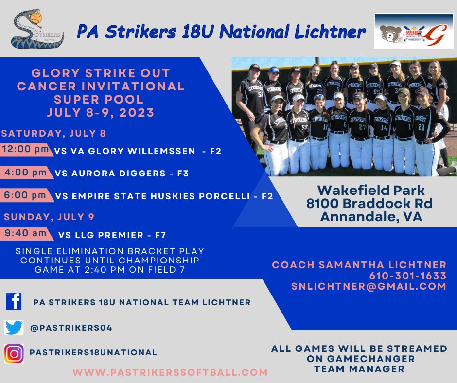 vanquishfp18u's tweet photo. Our schedule for this weekend at 🎗️VA Glory Strike Out Cancer🎗️ in Annandale, VA… updated with first bracket game on Sunday https://t.co/AcDlgTgVKR