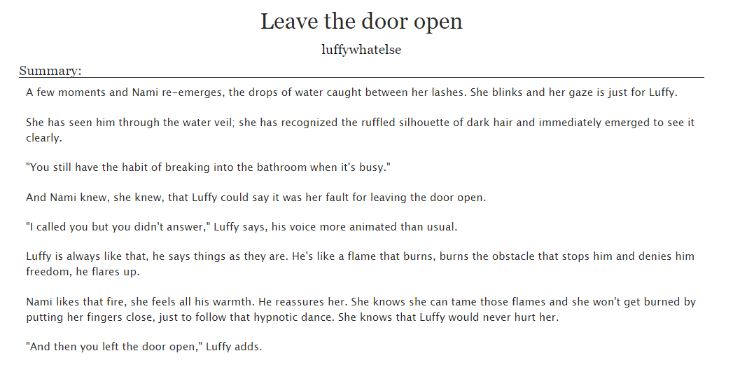 Luffywhatelse's tweet photo. Ok, this is the fanfiction with which I participated last year in the @LuNafanzine but I hadn't published on AO3 yet...

Link: https://t.co/o5WrAkhg1Q 

#luffyxnami #lunami https://t.co/k4t4hMRHWB
