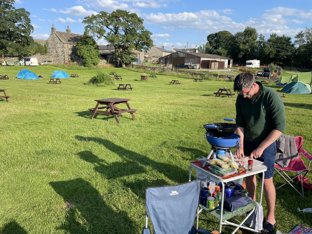 Mr Shippey’s penance for losing at Kubb is to cook dinner for our final night. Pupils’ tents in the background, where they are recovering from a day in the beating sun. Upbeat for the final day tomorrow #dofe #enjoyment #shippeystirfry