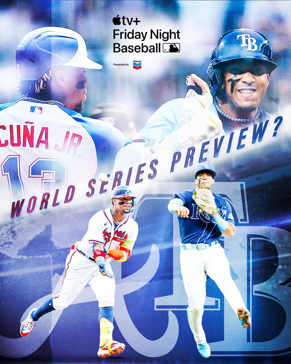 The best team in the AL faces the best team in the NL. Is this your 2023 #WorldSeries preview?

Watch <a href="/RaysBaseball/">Tampa Bay Rays</a> take on the <a href="/Braves/">Atlanta Braves</a> at 6:40 pm ET on Apple TV+. #FridayNightBaseball 

(MLB x <a href="/Chevron/">Chevron</a>)