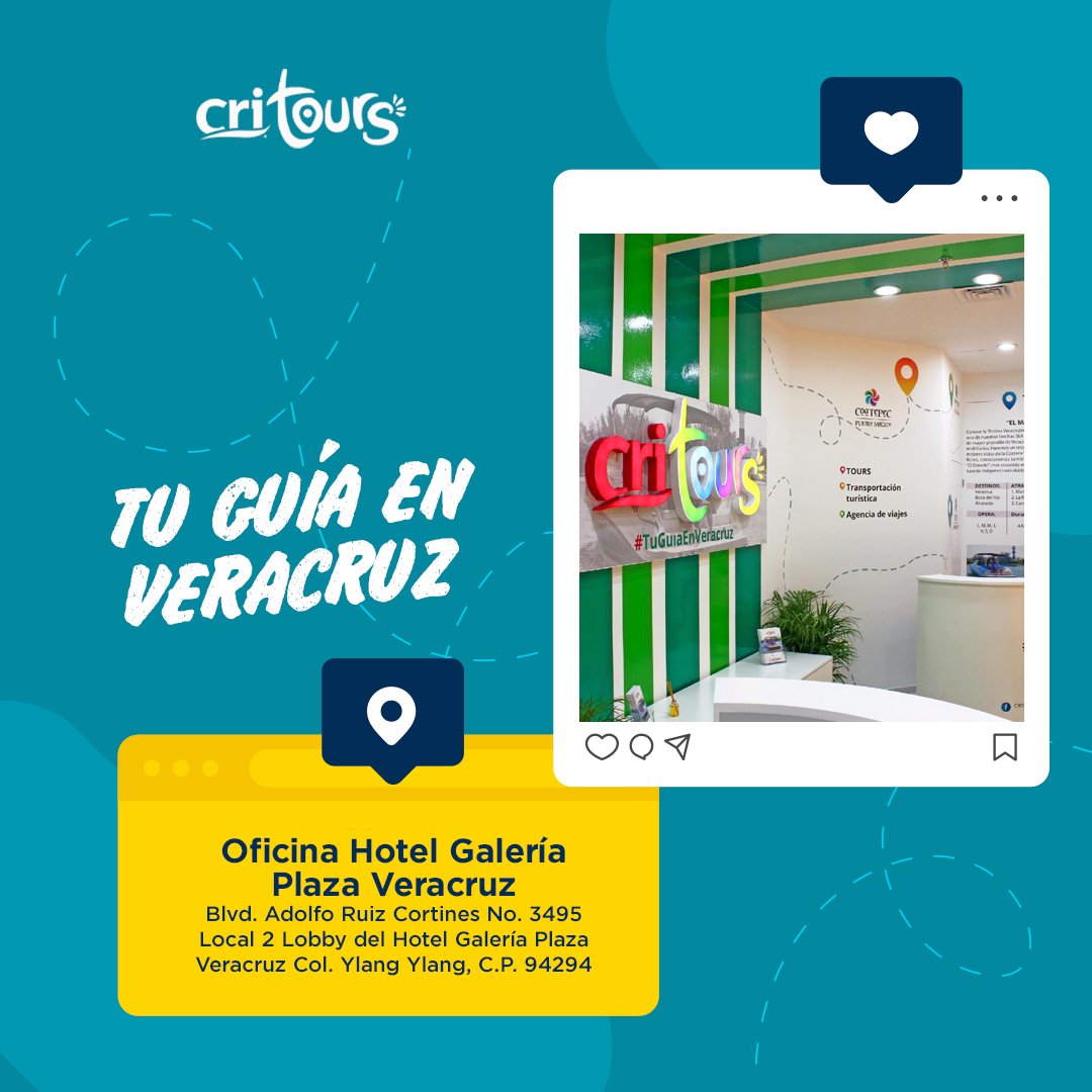 cri_tours's tweet photo. En #CriTours estamos a tus ordenes 👌
Recuerda que tenemos #sucursales
- Oficina en Hotel Galería Plaza Veracruz
- Oficina en Hotel Grand Fiesta Americana Veracruz
- Oficina en World Trade Center Veracruz
#CRITours #TuGuíaEnVeracruz #SomosTurismo
📲 229 779 2032 https://t.co/L8Otg81Sv6
