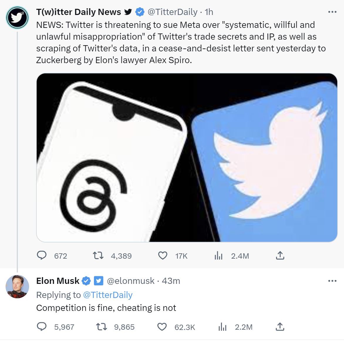 sadmonsters's tweet image. Starting a new Twitter competitor called Threats, which only allows posts from @elonmusk threatening to sue Mark Zuckerberg for stealing the idea he stole
