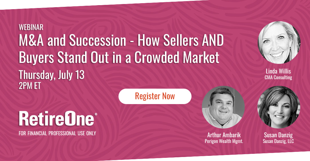 RetireOne's tweet image. Join Linda Willis of CMA Consulting, business development expert Susan Danzig, and financial advisor Arthur Ambarik on Thursday, July 13 at 2PM ET.

Register now:  lnkd.in/ej6X6iFq

#financialplanning #valuation #successionplanning #webinar