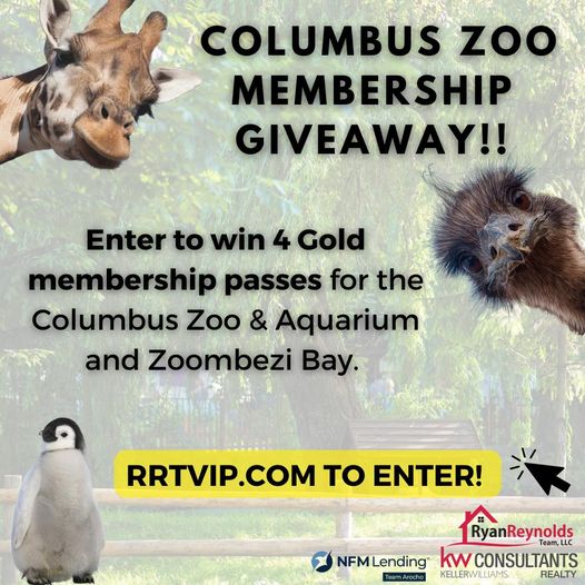 RRT GIVEAWAY!!!Enter to win 4 Columbus Zoo/ Aquarium Gold Membership Passes! Membership includes FREE admission to the Columbus Zoo and Aquarium PLUS free admission to Zoombezi Bay while the membership is valid. Enter at RRTVIP.com. Winner drawn on July 14th 📷