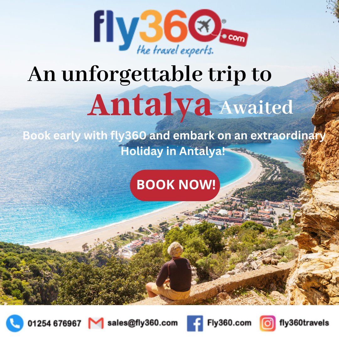 fly360uk's tweet photo. Escape to the mesmerizing beauty of Antalya!
Book early with fly360 and indulge in an unforgettable holiday. From stunning beaches to historical wonders, Antalya has it all.
Don't wait, book now and create lifelong memories!
.
.
#Fly360 #AntalyaGetaway #UnforgettableExperience https://t.co/NN8L7YRndO