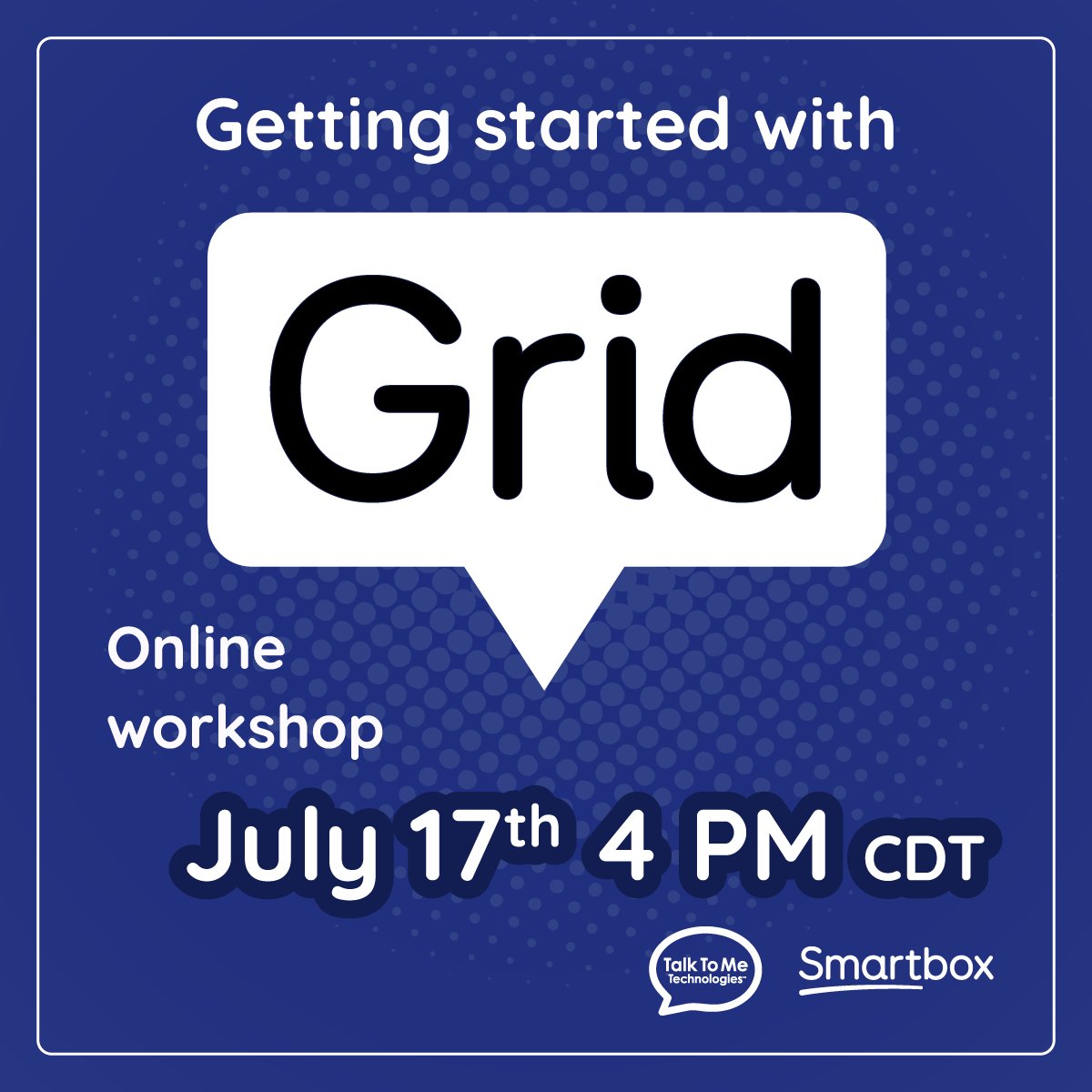 TalkToMeAAC's tweet photo. Join Smartbox July 17th for an online workshop where you can learn how to set up Grid 3 and the basics of using text- and symbol-based AAC!
https://t.co/C5BmVO36rO

#Grid #onlineworkshop #Smartbox #TTMTaac https://t.co/Ehw5kB8Dbi