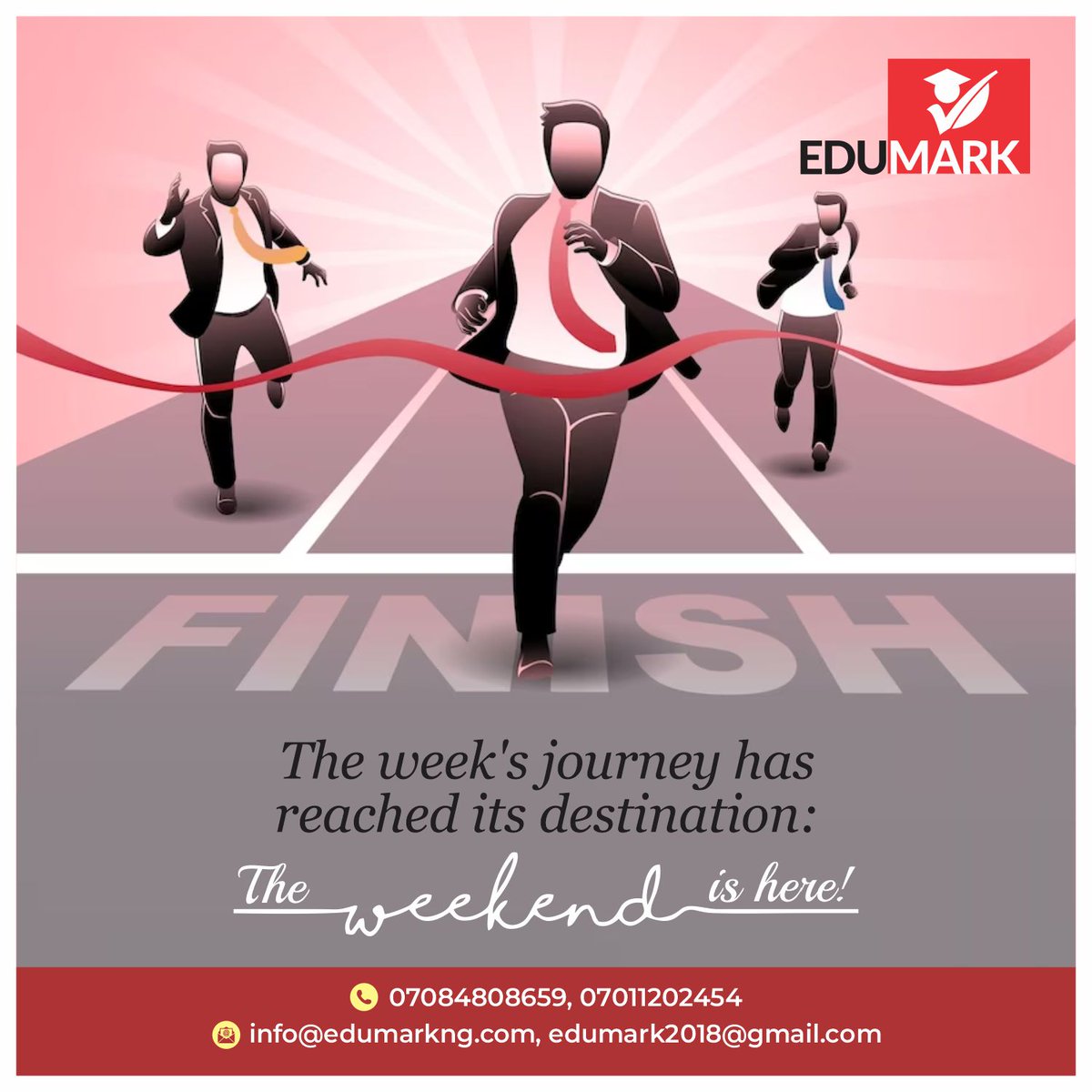 TOSSEAFRICA's tweet photo. The week's journey has reached its destination: the weekend is here! πβ¨
It's time to celebrate the triumphs, lessons, and growth of the past week. ππΈ
#weekendarrived #celebratelife #findinspiration #unforgettablemoments #weekend #destination #edumark #friday https://t.co/ammi2FOQz6