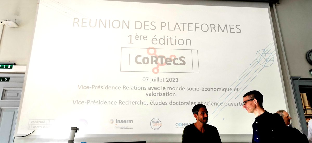 Première réunion du réseau #CORTECS des plateformes <a href="/unistra/">-</a>, <a href="/CNRS_Alsace/">CNRS Alsace</a> et @InsermEst. Présentations autour de la démarche qualité et modalités de facturation, et présentation de <a href="/RISE_micro/">RISEst</a> !
