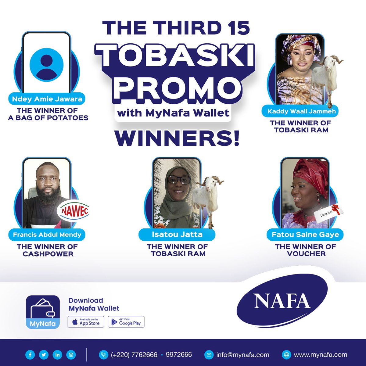 nafagambia's tweet photo. The Tobaski Promo was an exciting journey to embark on !
Thank you to every one for participating .
We want to let our customers know there is more to come. Keep using MyNafa Wallet and enjoy the unlimited rewards that come with it .
#Mynafa #Nafa #gaawtehwoor #tobaskipromo https://t.co/xQeNbQvR9U