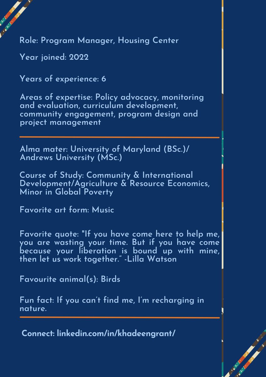 MediciRoad's tweet image. Today, we introduce you to our Housing Center Programs Manager, Khadeen Grant. 
Packing a punch in her experience and skillset, we are happy to have her on our team!

#mediciroad
#humansatwork
#team
#teambuilding
#nonprofit