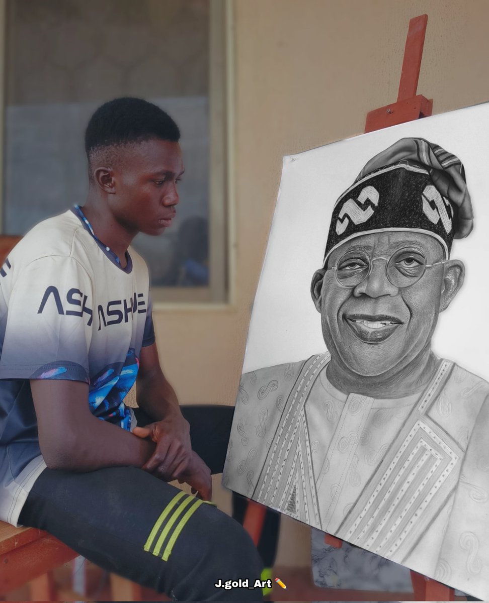 Hello Nigerians, my name is Adesopo Iseoluwa Joshua aka J.Gold Art, a student of FUOYE.
I did a pencil drawing for his excellency <a href="/officialABAT/">Bola Ahmed Tinubu</a> and I will be happy if you all can help me push it till he sees it
<a href="/STinubu/">Seyi Tinubu</a>
<a href="/AdewaleTinubu/">Wale Tinubu CON</a> <a href="/APCchairman/">Hon. Cornelius Ojelabi</a> <a href="/OfficialAPCNg/">APC Nigeria</a>