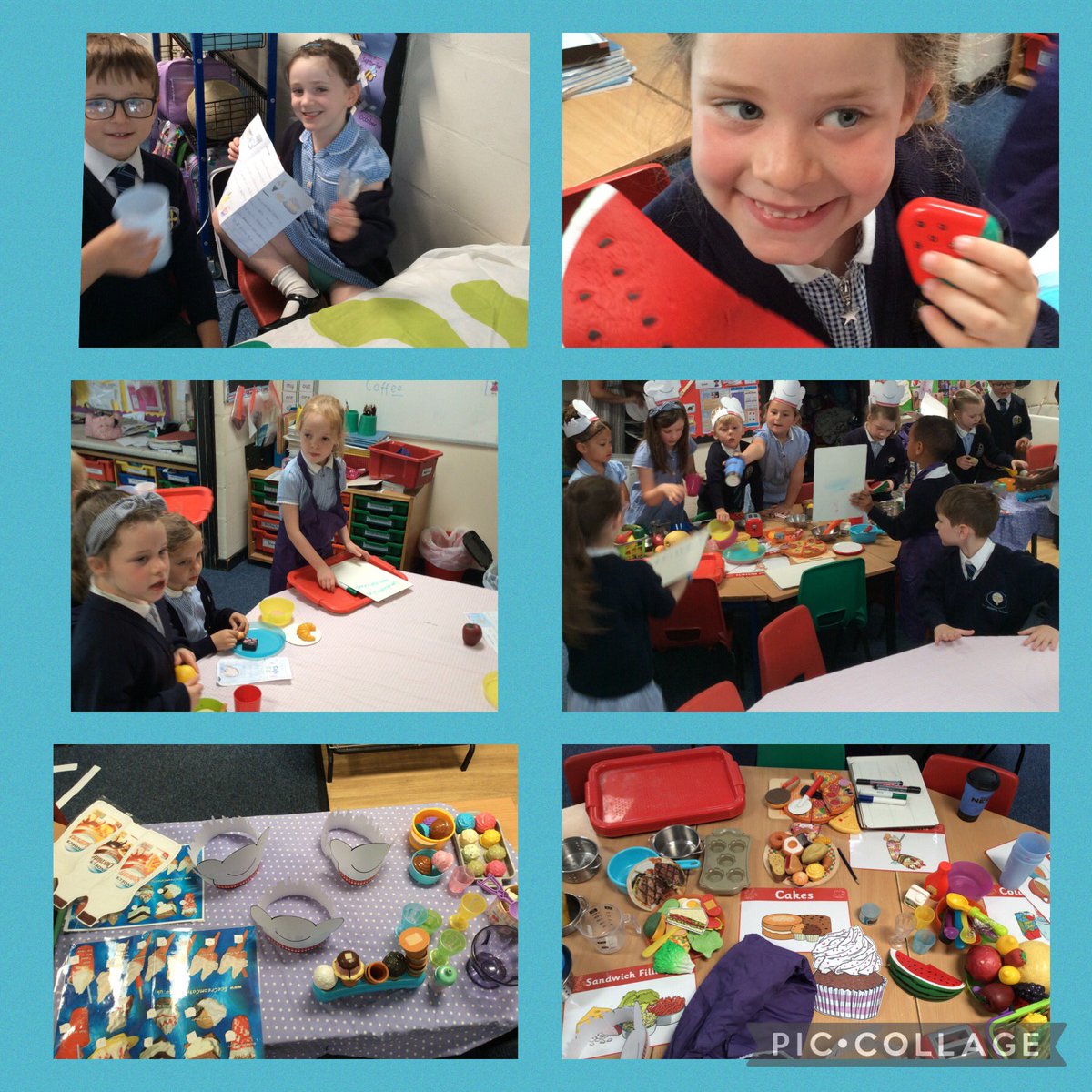 Year 1 have turned our classroom into our very own restaurant. We used commas between adjectives to create our own menus. The best bit was was role playing. Then we used our excellent adding to work out the cost.