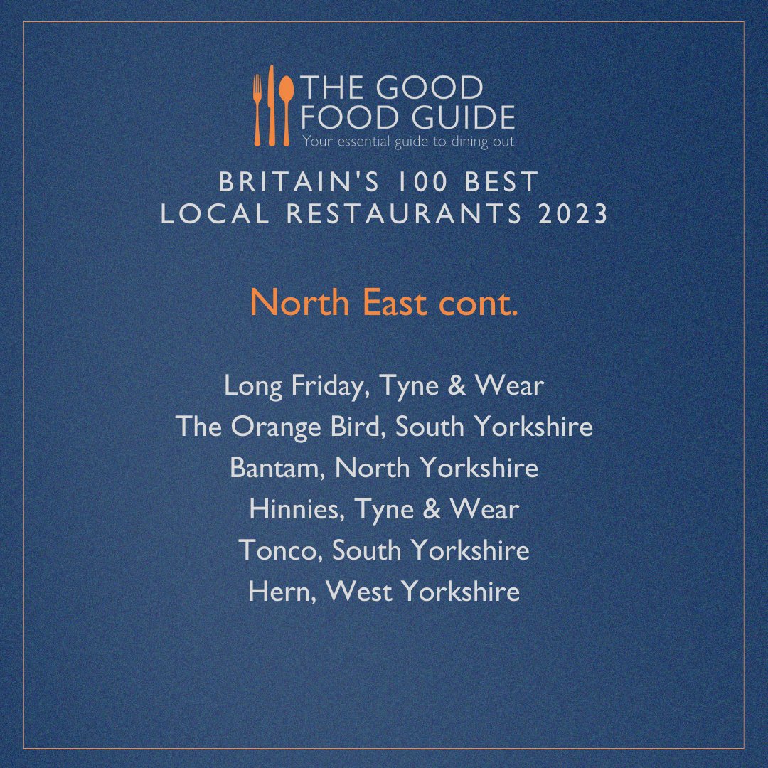 Congratulations to @HomesteadKitch and all of the restaurants from North East that have made Britain’s 100 Best Local Restaurants of 2023.
-
See the full list bit.ly/3PEEIsi and subscribe to The Good Food Guide to see the full reviews
-
#BLRGFG23
