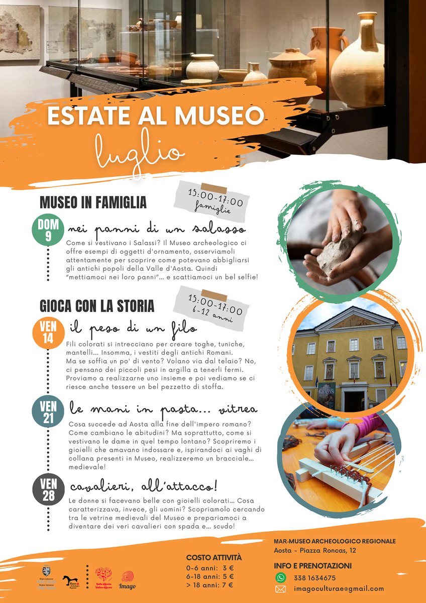 CultureVdA's tweet photo. #7luglio Siete pronti? Domenica #9luglio comincia #Culturété!!
Primo appuntamento al MAR-Museo Archeologico Regionale alle 15 per giocare con la Storia nei panni di un Salasso!
@Valle_dAosta @aostasera @Abb_Musei https://t.co/QlIRy4WUGN