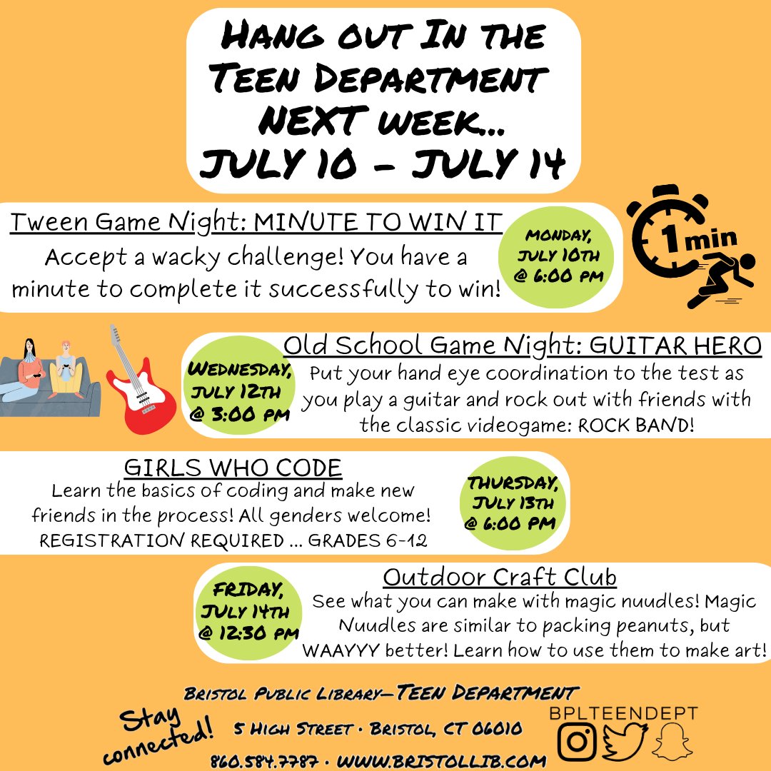 BPLTeenDept's tweet image. Join us next week for more free fun! Don&apos;t miss out on these awesome programs for teens, tweens and in-betweens (GRADES 6 &amp;amp; UP) here at the library next week and all month long!
.
.
.
#summerreading2023 #freesummerfun☀ #freelibraryprograms #youngadultprogramming #familyfun