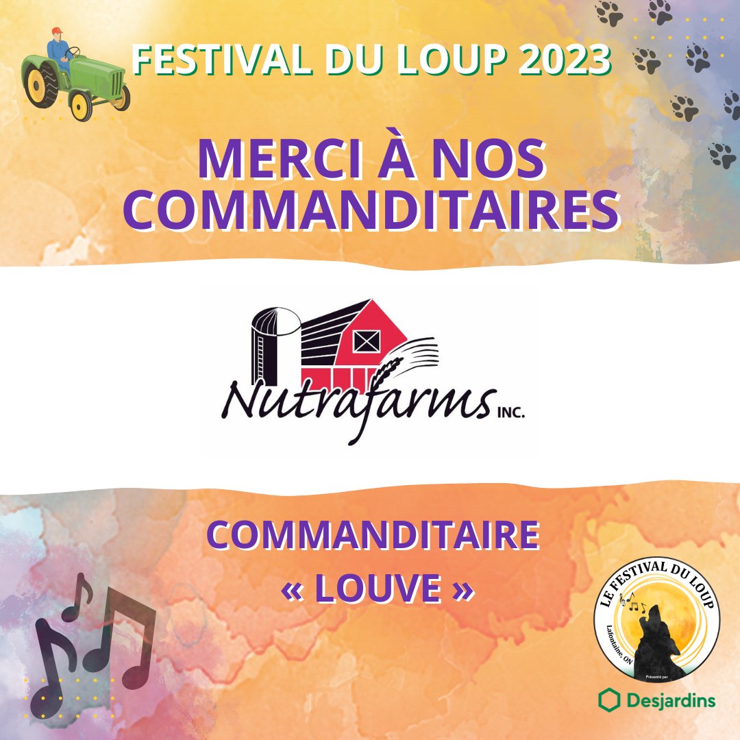 Merci à notre commanditaire «Louve» <a href="/NutrafarmsInc/">Nutrafarms</a>  pour leur appui en ce FESTIVAL DU LOUP 2023 ! Merci de soutenir des projets communautaires à Lafontaine ! 

nutrafarms.ca

#FestivalduLoup
#leloup
#lafontaine