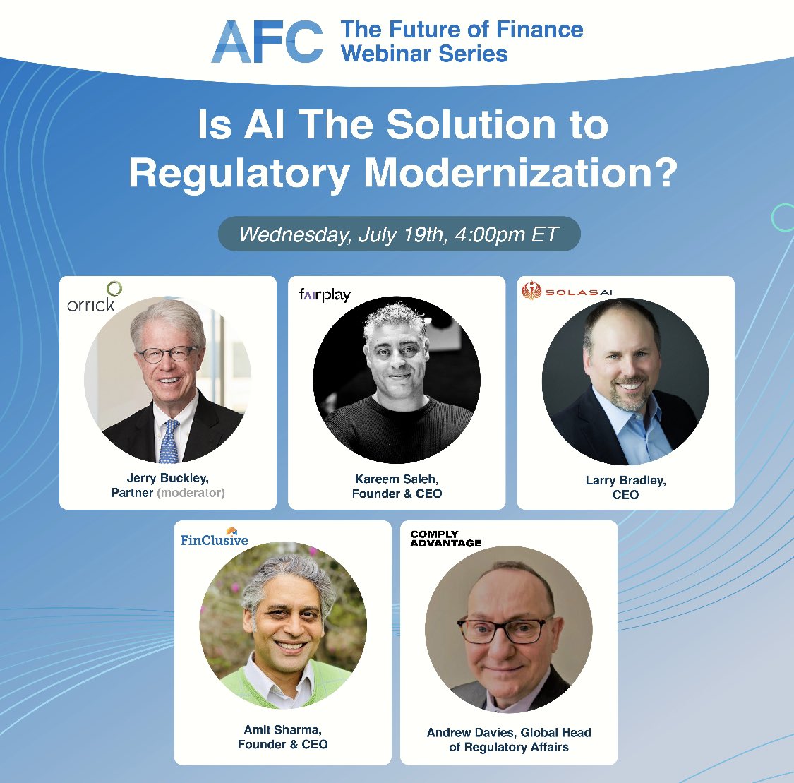American Fintech Council (@fintechpolicyus) on Twitter photo Is #AI the solution to Regulatory Modernization? JOIN US for our latest #FutureOfFinance #Webinar w/ leading companies and experts including <a href="/FairplayAi/">FairPlay AI</a>, <a href="/FinClusiveCap/">FinClusive</a>, <a href="/ComplyAdvantage/">ComplyAdvantage</a>, <a href="/solas_ai/">SolasAI</a> moderated by our great friends at <a href="/Orrick/">Orrick</a> REGISTER: fintechcouncil-org.zoom.us/webinar/regist… Is #AI the solution to Regulatory Modernization? JOIN US for our latest #FutureOfFinance #Webinar w/ leading companies and experts including <a href="/FairplayAi/">FairPlay AI</a>, <a href="/FinClusiveCap/">FinClusive</a>, <a href="/ComplyAdvantage/">ComplyAdvantage</a>, <a href="/solas_ai/">SolasAI</a> moderated by our great friends at <a href="/Orrick/">Orrick</a> REGISTER: fintechcouncil-org.zoom.us/webinar/regist…