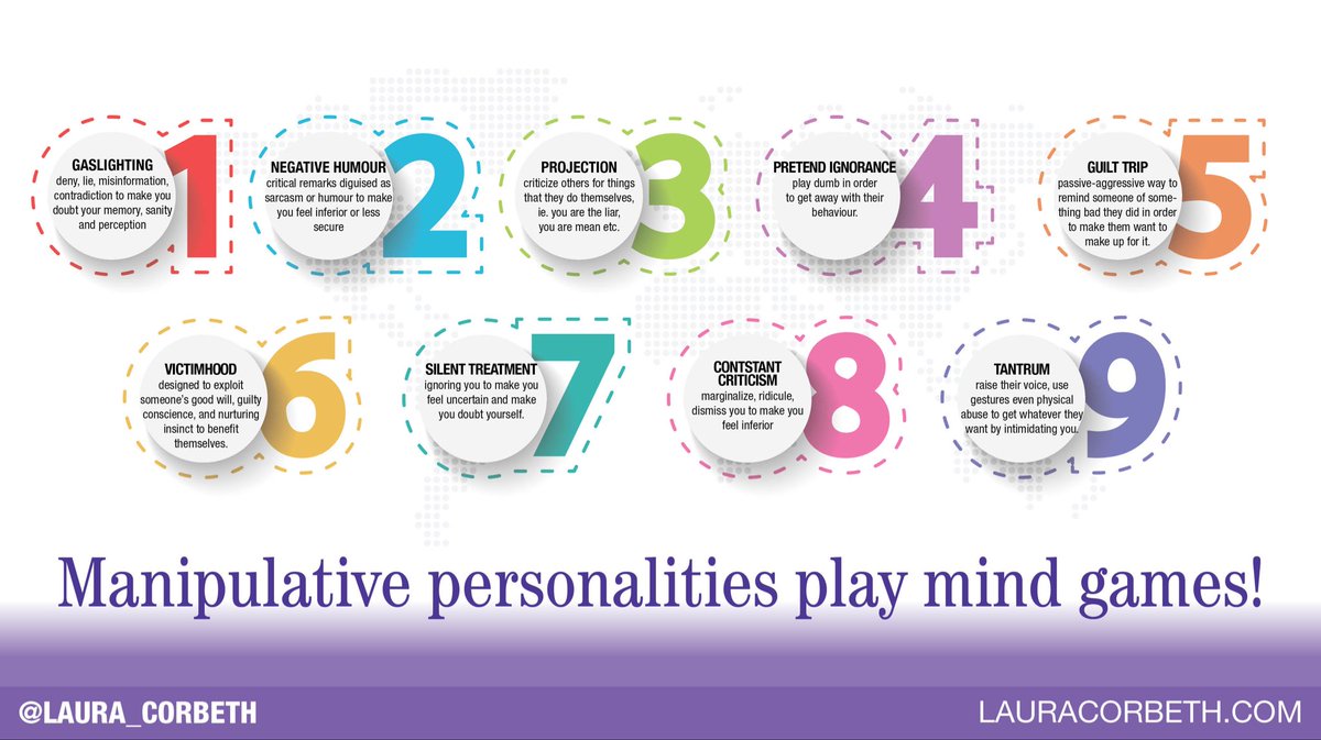 laura_corbeth's tweet photo. These are the behaviours of toxic people.
Be aware.
Toxic people will not take responsibility of their actions. They will likely blame you. These are the toxic manipulative behaviours you will likely encounter:
#BewareTheCon
#Boundaries
#YouMatter https://t.co/fenkaxacyK