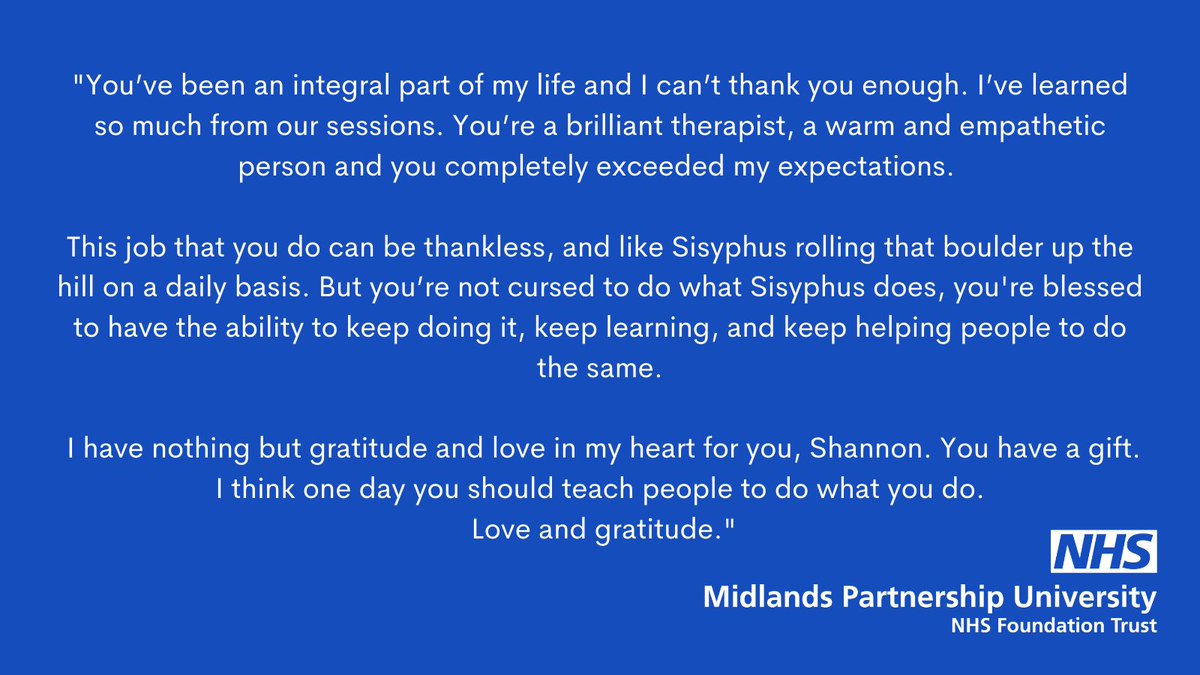 mpftnhs's tweet photo. #feedbackfriday is for Dr Shannon Evans, Counselling Psychologist with our Integrated Mental Health Team, Burntwood, Lichfield &amp; Mercian neighbourhood. Congrats Shannon, great feedback! 👏 #MakingLifeBetterForOurCommunities 💙 #ListenAndEngage #CaringAndCompassionate #Respectful https://t.co/DiEesRTBcM
