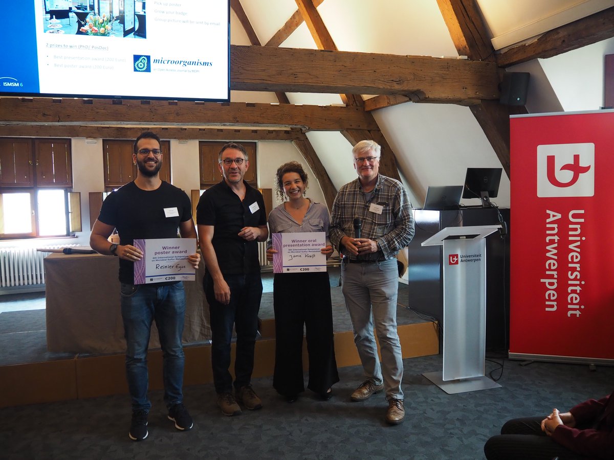 Congratulations to Reinier Egas from @WUR for the poster price and @kraftyjamie from @goteborgsuni for the oral presentation price at the 6th #ISMSM!🤩 Thank you to all attendees and sponsors (@FEMSmicro, @FWOVlaanderen, Agouron Institute, @UAntwerpen and @Micro_MDPI)!